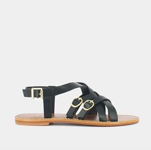 NWB Jonak Paris "Woury" Elegant Black Strappy 100% Leather Sandals